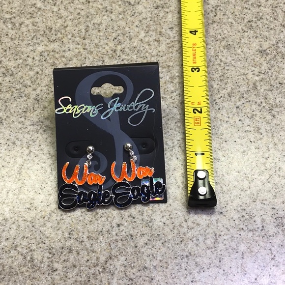 War Eagle Pierced Earrings. Silver, Orange /Blue - Picture 5 of 5